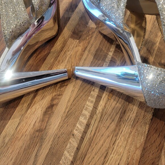 Michael Kors Berkley 4” High Heel Metallic Front Zip Sparkling Gladiator Sandals - Picture 8 of 13